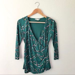 Boden Green Faux Wrap Top